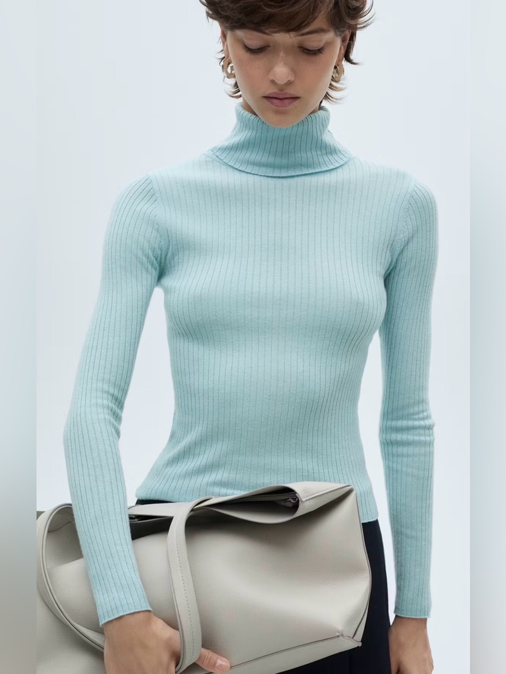 NWT Mango Pale Blue Ribbed Turtleneck Sweater